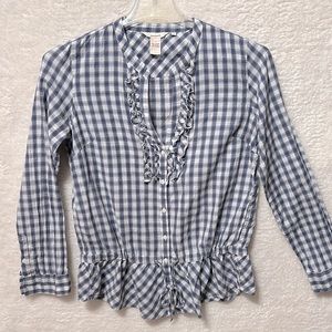 Sundance Plaid check Ruffled peplum button down Blouse sz M